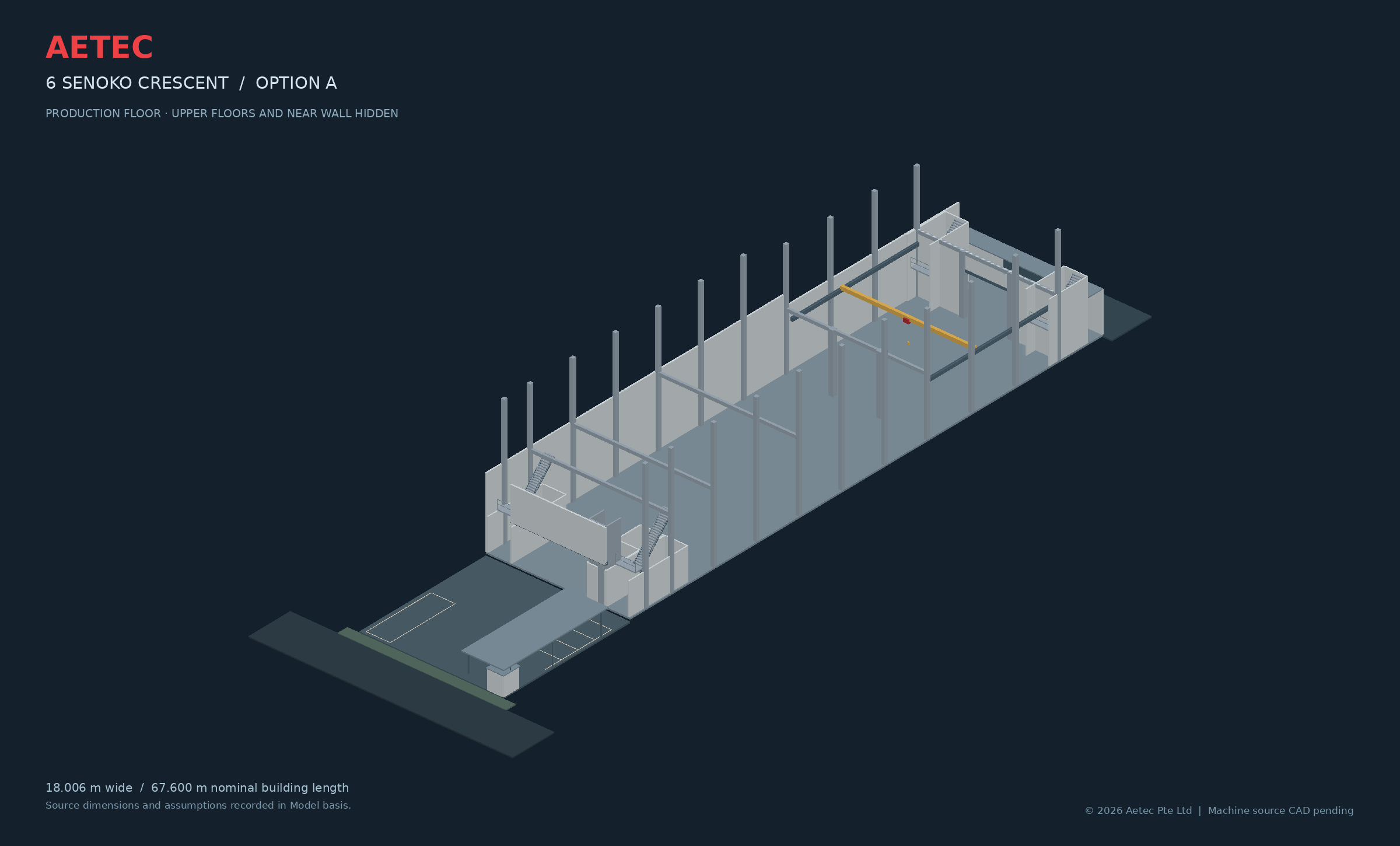 Isometric rendering of the reconstructed factory